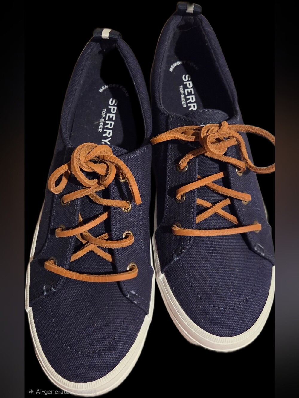 Sperry Women's Navy Canvas Boat Shoe with Brown Laces Size 8